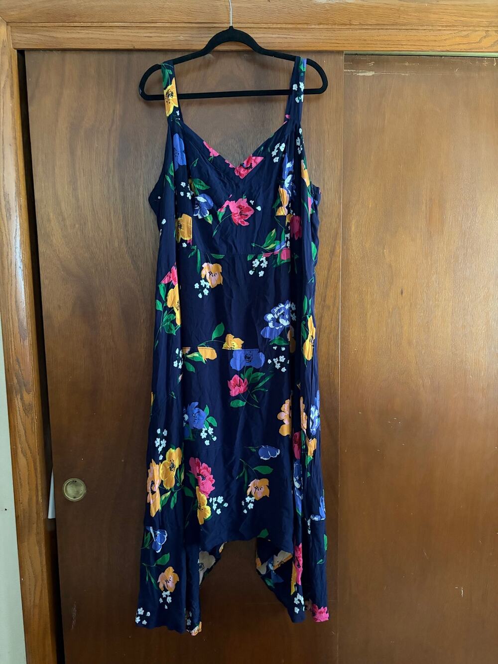 Maeve Anthropologie Floral Midi Dress 22W Navy Sleeveless Smocked Back Plus